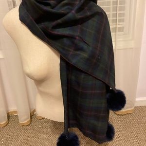 fine wool scarf with fur balls at the ends